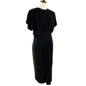 Vintage 80's Katie Black Rayon Blend Pleated Midi Dress Size 11-12
